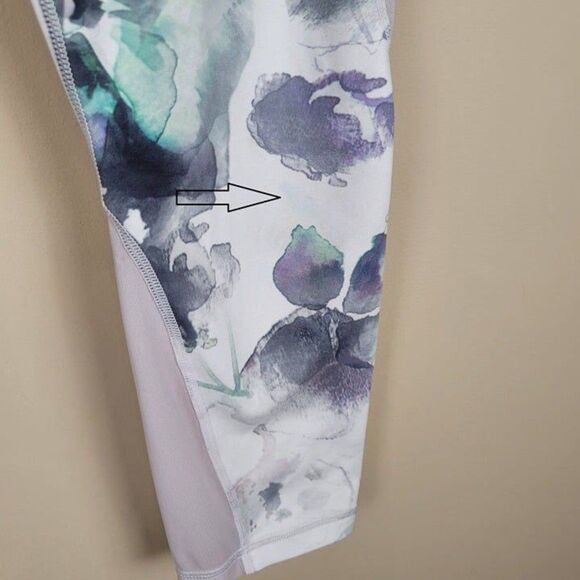 Athleta Size S Floral Mudra Capri Mesh Crop Leggings White Green Purple - Picture 8 of 12